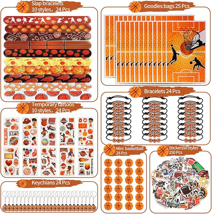 Kolewo4ever 294 Pieces Basketball Party Supplies Set Bulk Sports Goodie Bag Fillers for Sports Party Gifts Bags (Basketball)