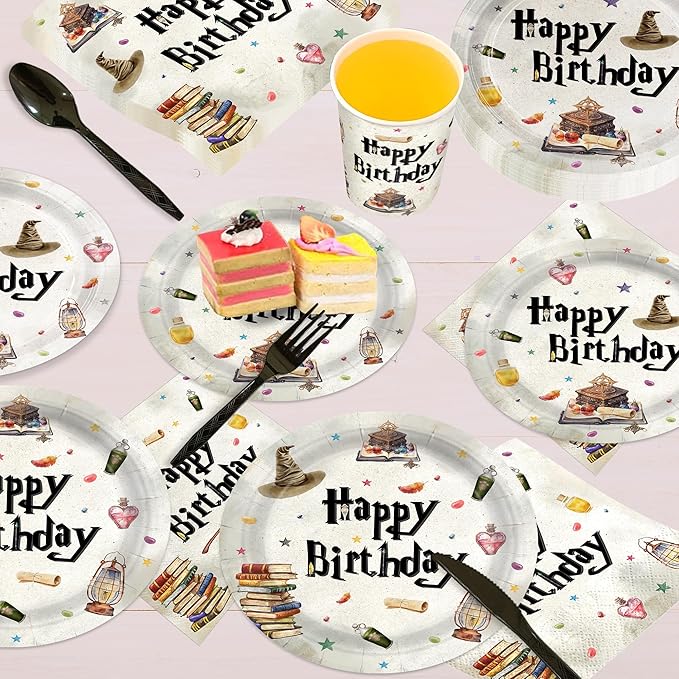 168pcs Magical Wizard Plates Napkins Birthday Party Decorations Disposable Paper Cups Tableware Set Magical Party Supplies for Kids Boys Birthday Decor 24 Guests
