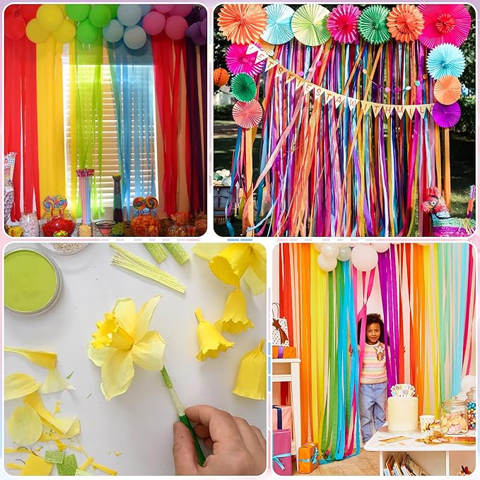 Crepe Paper Streamers 12 Rolls, 1.8" x 82' Each, Pastel Rainbow Streamers Party Supplies for Birthday Baby Shower Bachelorette Party Bridal Shower Wedding Graduation Decorations, DIY Crafts