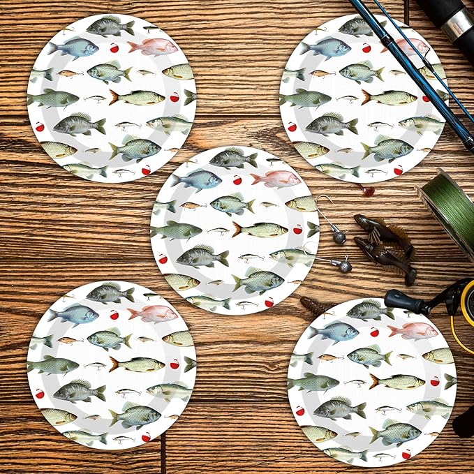 CHUNNIN 50PCS Gone Fishing Party Plates for Fishing Themed Party Decoration 7Inches Ofishally One Birthday Tableware Gone Fish Disposable Dessert Plates for Little Fisherman Birthday Supplies