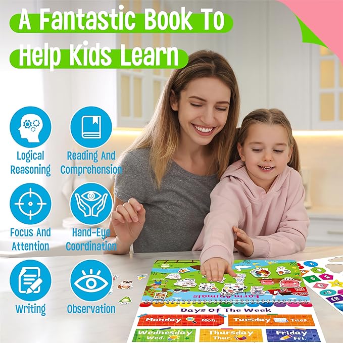 Preschool Busy Book, 30 Different Themes Activities Book, Montessori Learning Toy Educational Tool for Alphabet/Numbers/Color/Shapes/Animals/Weather/Holidays -Autism Sensory Toys for Boys & Girls