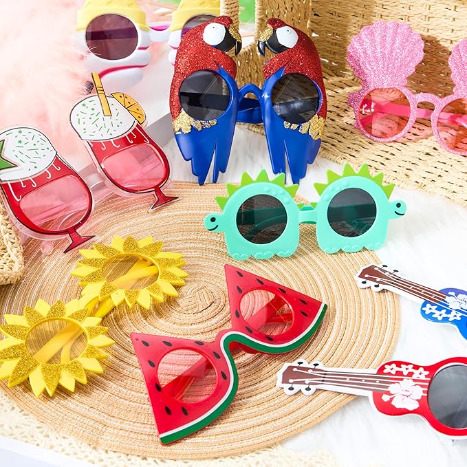 JOYIN 12 Pcs Hawaiian Luau Party Sunglasses, Summer Pool Party Decorations, Tropical Glasses for Girls Hawaiian Outfit, Cool Party Favors & Theme Supplies