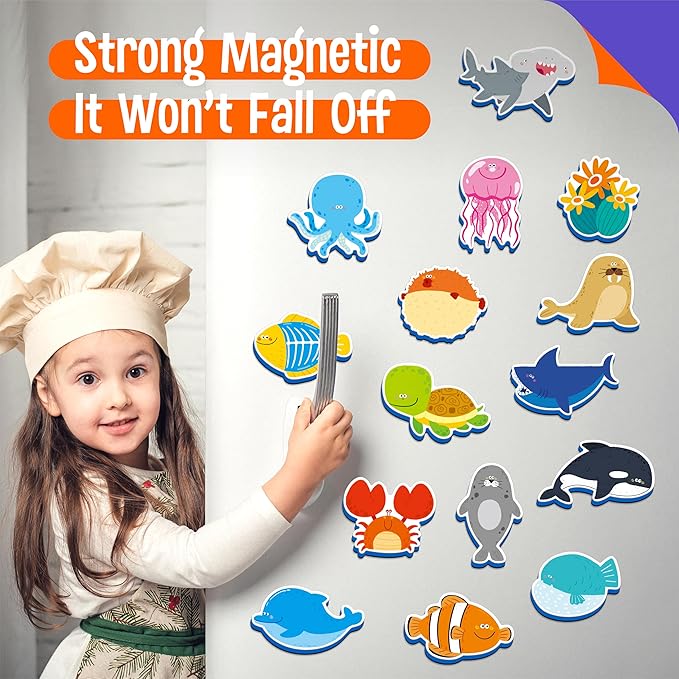 35 PCS Marine Animal Refrigerator Magnets, Adorable Magnetic Sea Animals Underwater Creatures -Thick Foam EVA Refrigerator Magnets Cute Educational Learning Toys for Kids 3+