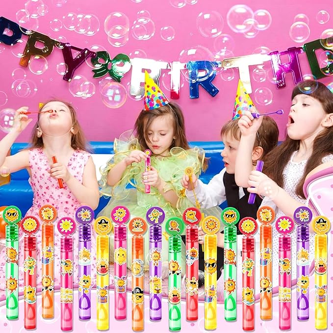 Sunshine Party Favors for Kids - 24PCS Smiling Sun Bubble Wands Bright Happy Theme Birthday Party Supplies Goodie Bag Fillers Classroom Rewards