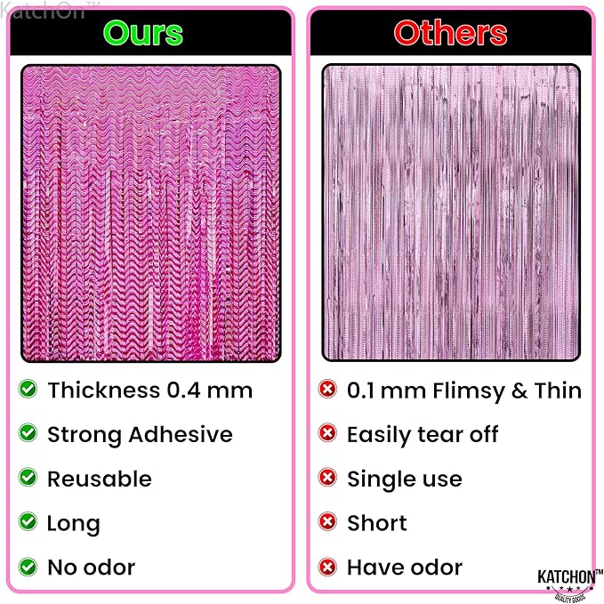 KatchOn, Large Laser Pink Backdrop Curtain - 3.2x8 Feet, Pack of 2 | Laser Pink Fringe for Birthday Wedding Engagement Party Decorations | Graduation Backdrop for Graduation Decorations 2025