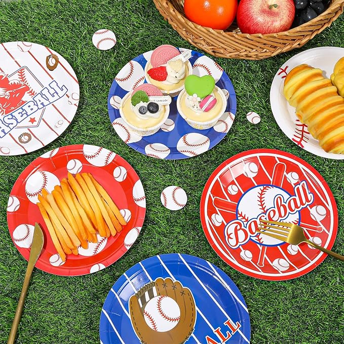 60Pcs Baseball Birthday Party Supplies Baseball Dessert Plates 7inch Disposable Baseballs Tableware Party Decorations for Sport Baseballs Gamed Day Parties Supplies Favors for 60 Guest