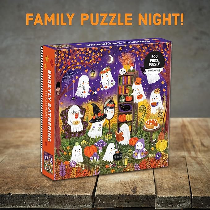 Mudpuppy Ghostly Gathering! – 500 Piece Family Jigsaw Puzzle with Colorful and Fun Illustrations of Ghosts Getting Ready for Halloween for Children Ages 8 and Up