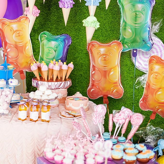 Cheerland Candy Balloons Candyland Party Decorations Gummy Foil Metallic Mylar Balloon Gummy Candy Land Themed Bear Balloons Colorful Dessert Station Rainbow Sweets Bar Party Supplies Pack of 8