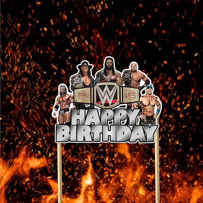 WWWE Happy Birthday Cake Topper – Wrestling Party Supplies for Boys | WWWE Theme Cake Decoration for Birthday Celebrations and Events - Birthdays Decoration Set.