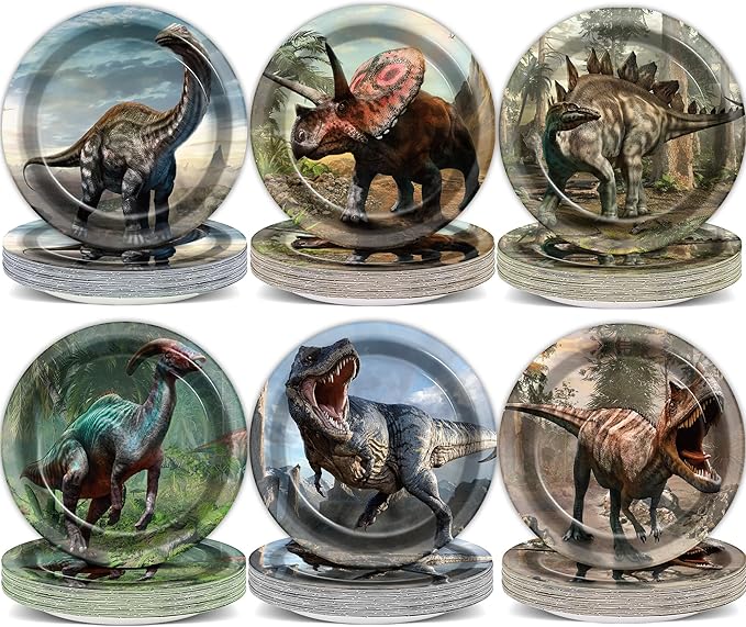 72PCS Dinosaur Birthday Plates Dinosaur Party Supplies Dino World Tableware Tropical Jungle Plates Disposable Paper Plate Dessert Plates for Boys Girls Kids Baby Shower Favors 6.7 * 6.7inch
