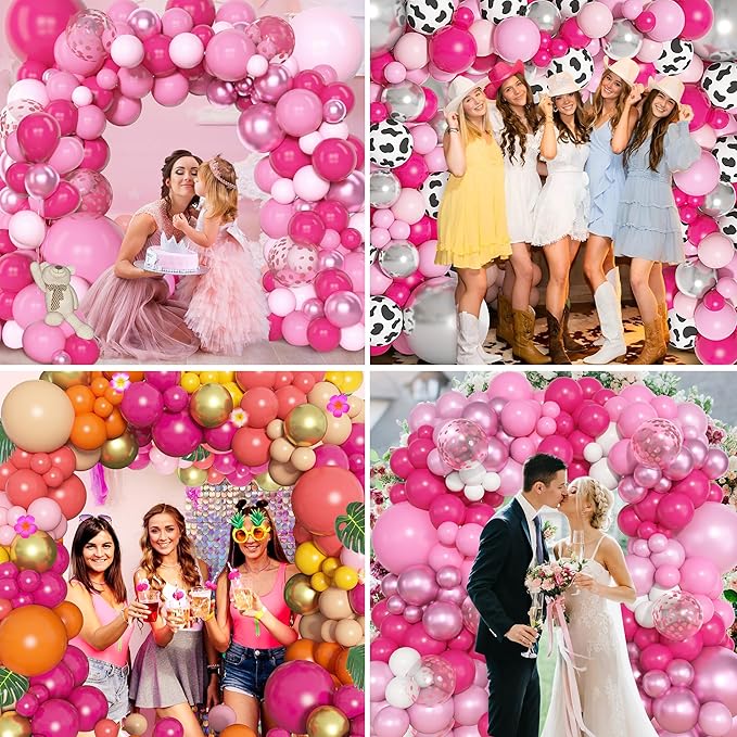 Amandir 153 Pcs Hot Pink Balloons Arch Garland Kit, Different Sizes 18 12 10 5 Inch Hot Pink Latex Balloon for Valentine's Day Wedding Anniversary Baby Shower Princess Birthday Party Decorations