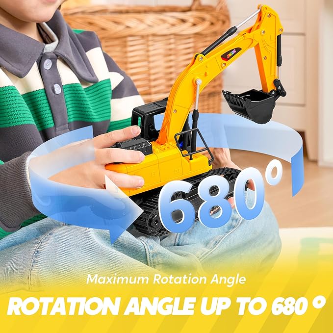 JOYIN Remote Control Excavator Toys for Boys, 2.4Ghz RC Play Excavator with Light, Construction Toys for Boys Birthday Gift 3-5 4-7 8-12 Year Old Kids, Easter Basket Stuffers