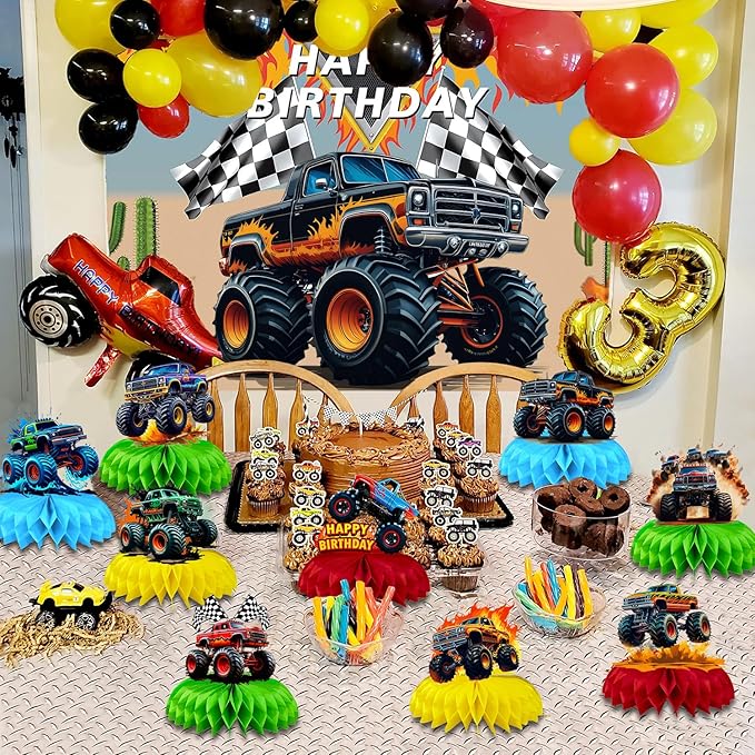 9 Pcs Monster Truck Centerpieces Monster Truck Birthday Decorations Monster Truck Table Decorations Monster Truck Party Supplies