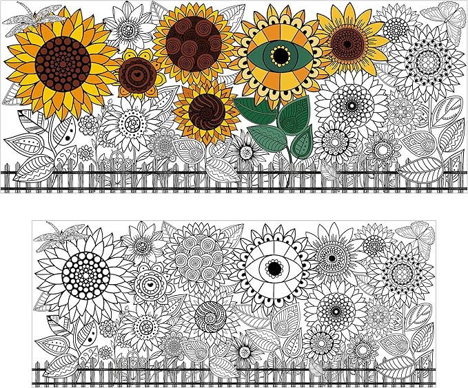 OHOME Sunflower Giant Coloring Poster/Tablecloth - Sunflower Decor - 30 x 72 Inches Jumbo Coloring Banner Kids Crafts Activities Decor Party Supplies