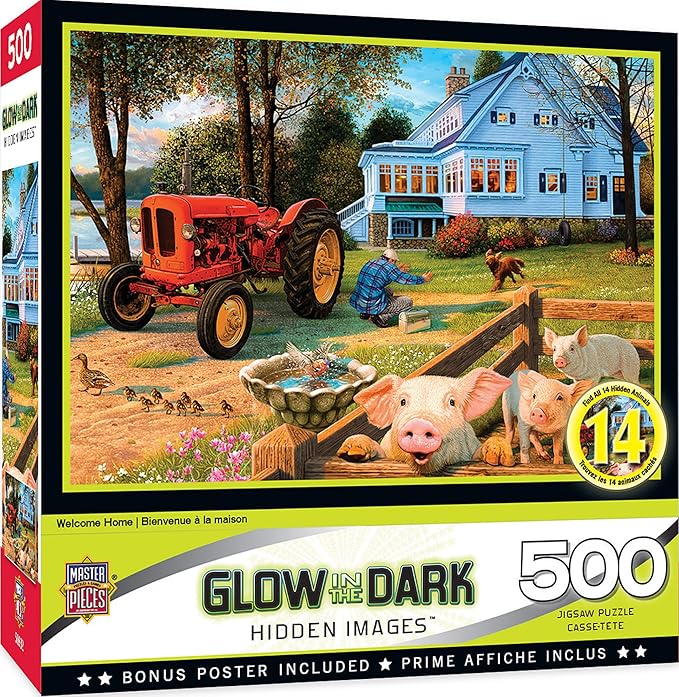 Masterpieces 500 Piece Glow in the Dark Jigsaw Puzzle For Adults, Family, Or Kids - Welcome Home - 15"x21"