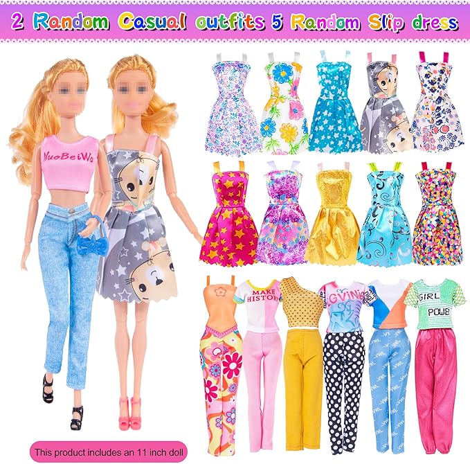 ebuddy 11.5 inch Doll Closet Playset with 106 pcs Clothes and Accessories for Girls 6-12 Including one Doll, Closet, Stylish Blue Set, Luggage, Shoe Rack, Wedding Gowns