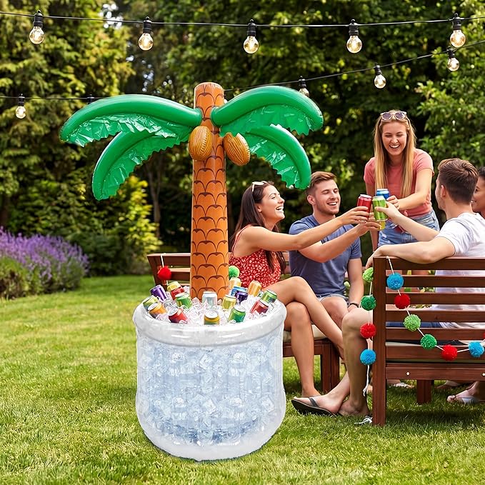 63'' Inflatable Palm Tree Cooler, Inflatable Cooler for Tropical Luau Party Decoration, Pool Party Decorations