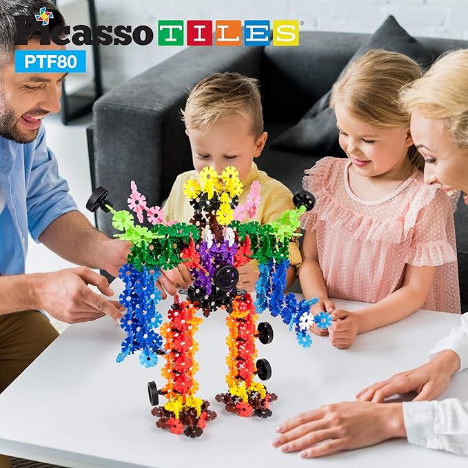 PicassoTiles Building Chips Construction Block 800 Pieces Creative Interlocking Disc Block Toy Set STEM Learning Toys for Early Education and Child Brain Development Kids Boys Girls Age 3 and Up PTF80