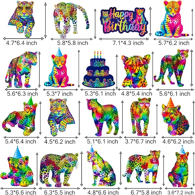 Neon Leopard Hanging Swirls Rainbow Cheetah Birthday Party Decorations 20PCS Neon Cheetah Print Ceiling Swirls Leopard Hanging Streamers for Wild Animals Party Supplies