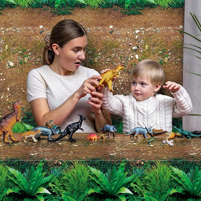 Kochorie 1 Roll 100 Ft x 54 Inch Forest Path Plastic Tablecloth Roll Safari Dinosaur Jungle Table Cover with Cutter Box for Birthday Baby Shower Party Supplies