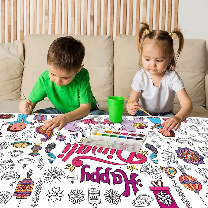 OHOME Diwali Giant Coloring Poster/Tablecloth - Diwali Decorations for Home - 30 x 72 Inches Jumbo Coloring Banner Kids Crafts Activities Decor Party Decorations | Diwali Gifts