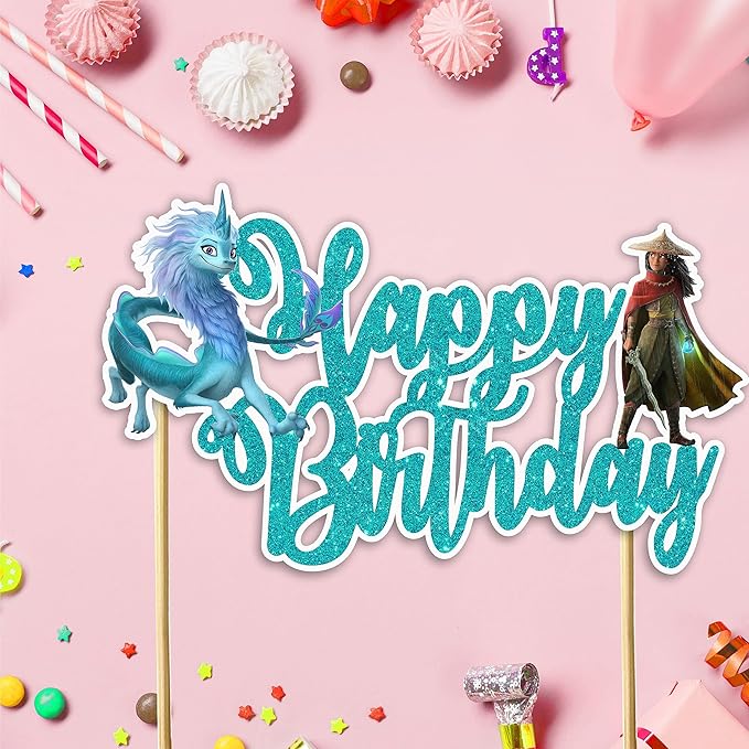 "Raya and the Last Dragn Happy Birthday Cake Topper – Princss Party Decoration – Fantasy-Themed Cake Decoration Featuring and Friends – Perfect for Birthday Parties & Celebrations"