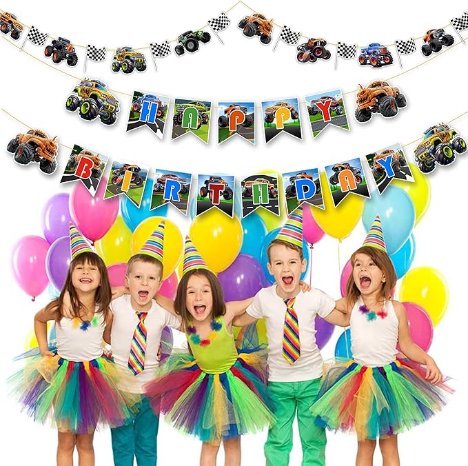 Monster Truk Theme Birthday Party Supplies – Off-Road Racing Party Decorations Set, Big Wheel Adventure Theme Décor for Cake Table, Backdrop & Celebration Setup