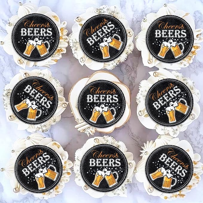 Ercadio 40 PCS Edible Beer Party Cupcake Toppers Cheers and Beers Happy Birthday Party Decorations for Father's Day Whiskey Beer Cake Drink Topper Favor for Summer Family Party Decor Supplies
