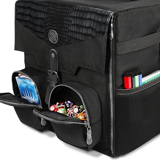 ENHANCE Board Game Shoulder Bag - Collector's Edition Board Game Storage with Shoulder Strap and Accessories Pockets for Dice, Cards, More - Reinforced Carrier Protects Tabletop Games (Dragon Black)