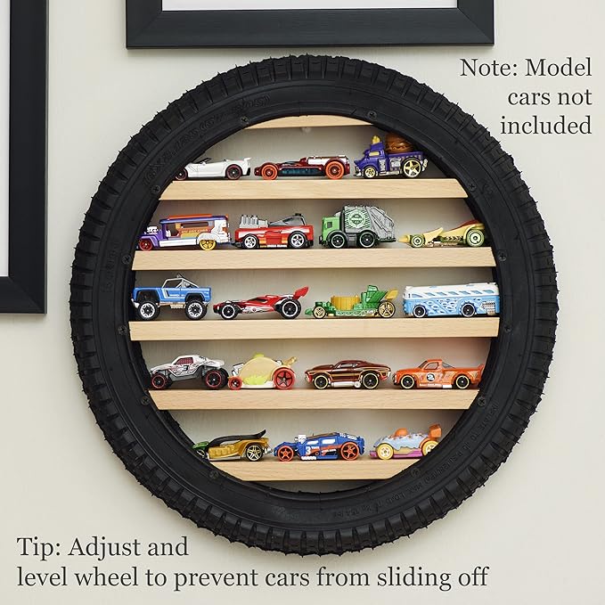 Model Car Display Case Stand - Toy Cars Organizer Wall Display Tire Shelf Cabinet - Holds Up to 18 Diecast 1/64 Car Collectibles - Compatible with Hot Wheels Matchbox - Wheel Diameter 16 Inch