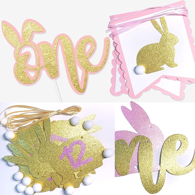 Some Bunny is One Birthday Party Supplies, Some Bunny is One First Birthday Decorations, Bunny 1st Birthday Decorations for Girls, Some Bunny is One banner for Spring Easter Rabbit Themed Baby Girls 1st Birthday