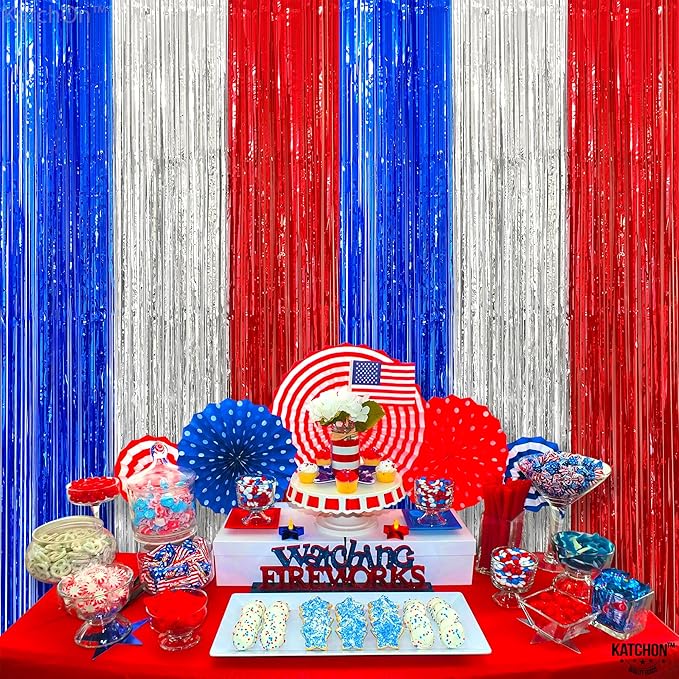 KatchOn, XtraLarge Red White and Blue Streamers - 3.2x8 Feet, Pack of 2 Red and Blue Decorations for Election Day | Election Day Decorations | Streamers for Patriotic and Veterans Day Decorations