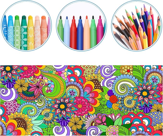 Dvbonike Jumbo Mandala Coloring Poster Giant Flower DIY Drawing Paper Art Blank Banner 55.1 x 23.6 Inch Color-in Table Cover Wall Decoration School Group Activities for Kids Arts Craft Party Suppiles