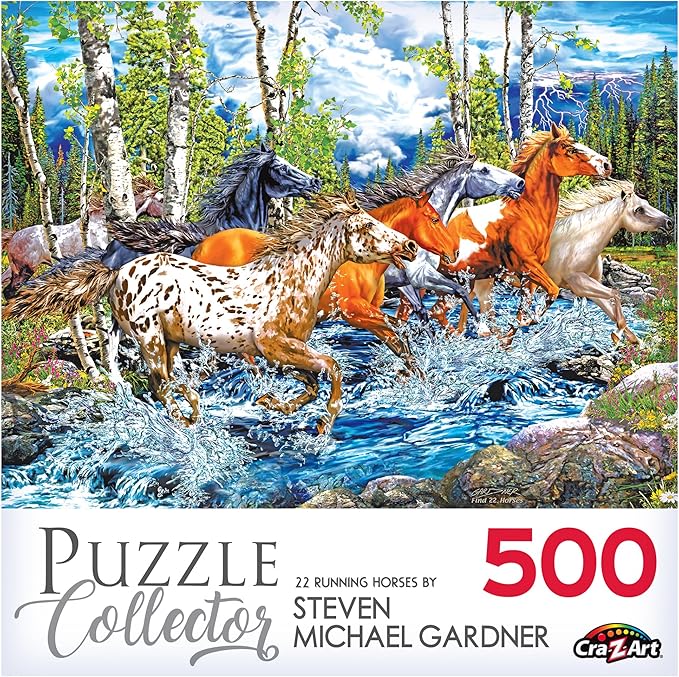 RoseArt - Puzzle Collector - 22 Running Horses - 500 Piece Jigsaw Puzzle for Adults