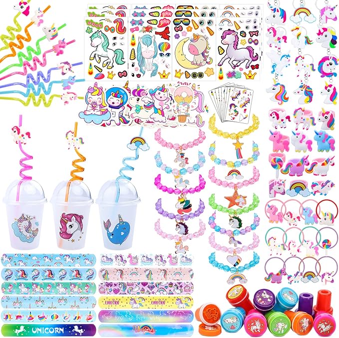 220Pcs Unicorn party favors for kids, Unicorns Theme Birthday party decoration with bracelet Tattoos for goodies bag Fillers Carnival Prizes, Pinata Filler