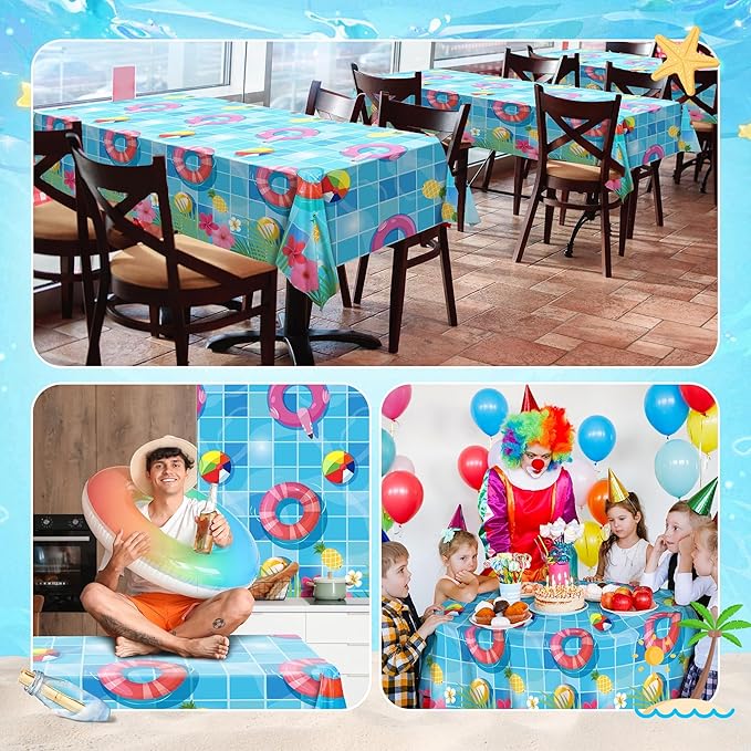 Kochorie Swimming Pool Plastic Tablecloth Roll 100 Ft x 54 Inch Pool Party Table Cover Roll with Cutter Box Summer Themed Ocean Backdrop for Summer Beach Pool Ocean Party Supplies
