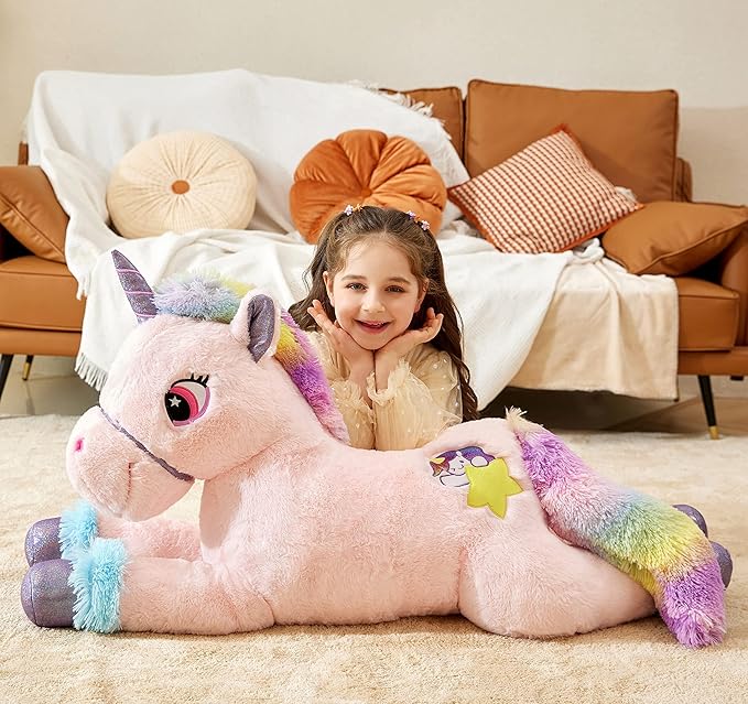 IKASA Giant Unicorn Stuffed Animal Plush Toy,Big Large Jumbo Soft Toys,43" Huge Size Cute Fluffy Plushy Fat Oversized Plushie,Gifts for Kids Girls Boys (43 inches, Pink)