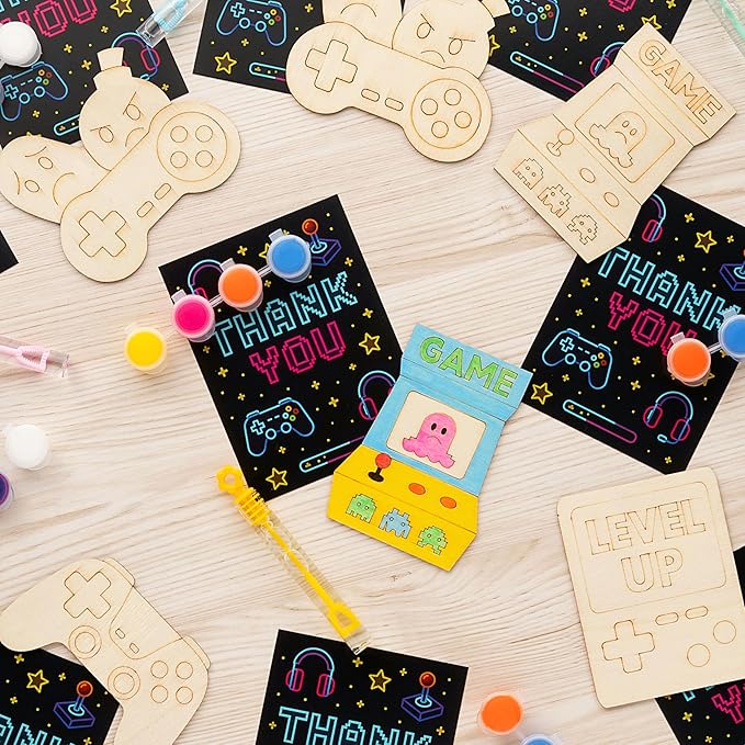 GOGREENWOVEN Video Game Party Favors - 12 PCS Gamer Birthday Party Supplies - Gaming Bubbles & Paint Crafts - Game On Birthday Decorations Goodie Bags Gifts Prizes