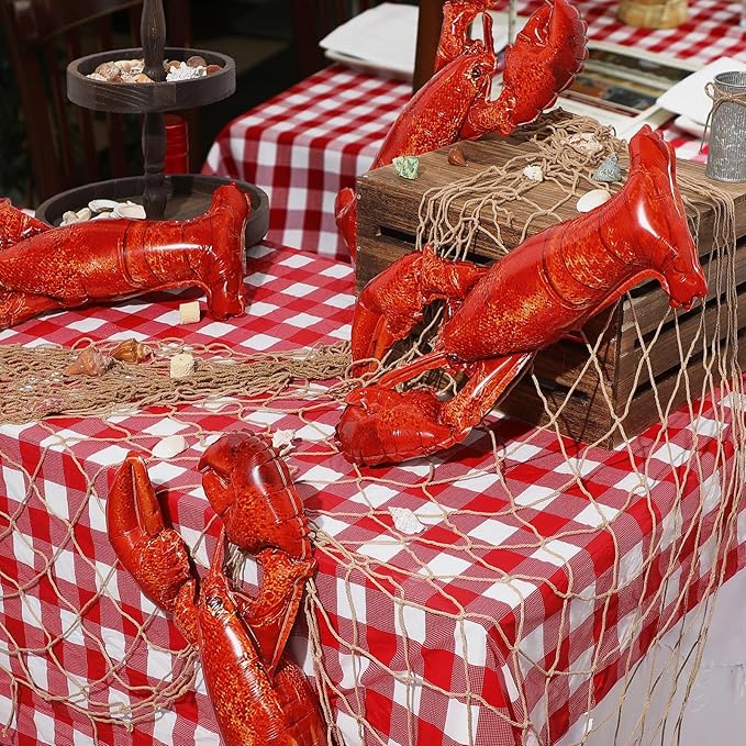6 Pcs Crawfish Boil Party Supplies Includes Lobster Balloons Crawfish Tablecloth Fish Net Decorative Aluminum Foil Balloons for Nautical Themed Birthday Party Decoration