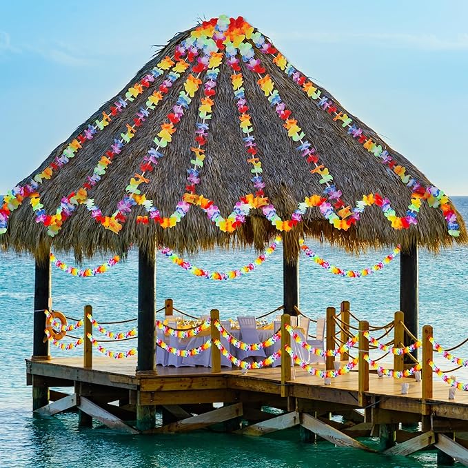 Aneco 6 Pack Colorful Hawaiian Luau Tropical Flower Lei Garland Party Decorations Hawaiian Tropical Party Supplies,10 Feet Each