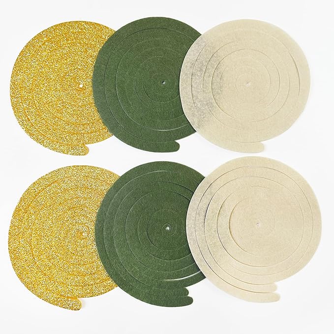 36Pcs Sage Green Gold Hanging Swirl Decorations Glitter Gold Olive Green Beige Felt Swirl Streamer Spiral Ceiling Garland for Wild One Jungle Woodland Safari Neutral Birthday Baby Shower Wedding Party