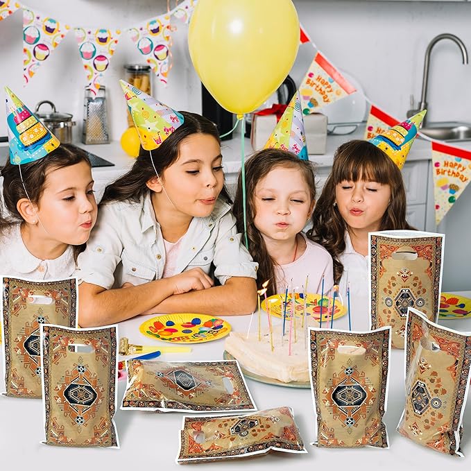 50Pcs Aztec Boho Party Favor Bag - Vintage Bohemian Retro Plastic Waterproof Goodie Bags Rustic Tribal Art Rectangular Gift Bags for Kids Birthday Baby Shower Decoration Party Supplies