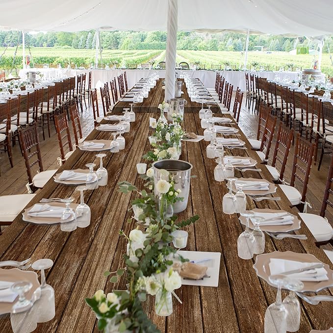 Kochorie 100 Ft x 54 Inch Wood Grain Tablecloth Roll in Slide Cutter Box Disposable Rustic Backdrop Vintage Table Cover Western Themed Bulletin Board Plastic Roll for Barn Birthday Classroom Decor
