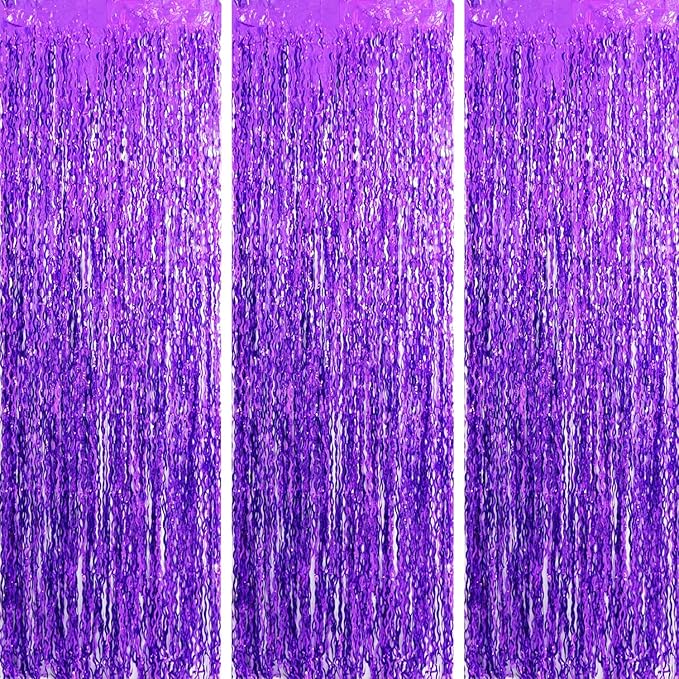 TONIFUL 2Pcs Wavy Purple Door Streamers,Black and Pink Photo Booth Backdrop Metallic Streamers Foil Fringe Curtain for Birthday,New Year,Graduation,Grad,Baby Shower Party Streamers Decoration