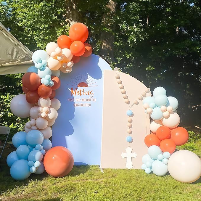 Burnt Orange and Blue Fall Balloons, 12 Inch 35PCS Dusty Blue Orange Taupe Peach Balloon, Fall Balloons for Birthday Baby Shower First Fall Thanksgiving Autumn Harvest Market Themed Party Decorations