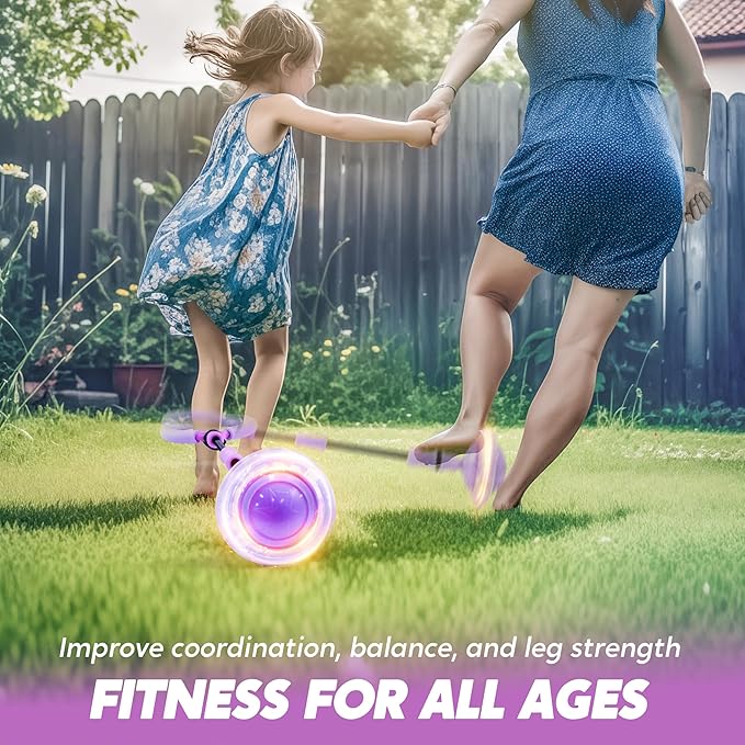 JOYIN Purple Ankle Skip Ball with Flashing Lights, Toy for Kids Indoor & Outdoor, Flashing Swing Ball Foldable Sports Toy, Birthday Gifts for Kids 3 4 5 +