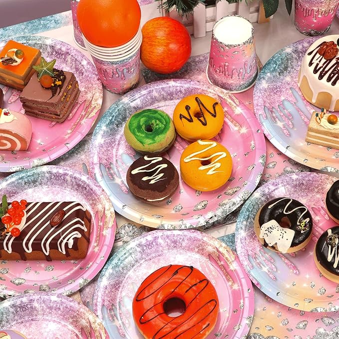 Iridescent Diamond Birthday Party Decorations, Disposable Plates, Napkin, Fork, Cup, Tablecloth, Banner for Iridescent Diamond Party Supplies Serves 24