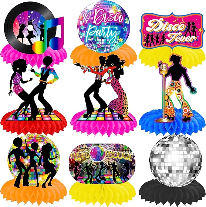 10Pcs 70s Disco Honeycomb Centerpieces Disco Fever Party Decorations Dancing Queen Party Table Centerpieces 70s Party Supplies 1970s Disco Party Centerpieces for Table