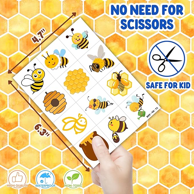 72PCS Bee Party Favors - 48PCS Pre-cut Tattoos & 24PCS Slap Bracelets - Honey Bee Birthday Supplies, Baby Shower Decorations, Classroom Prizes, Gifts for Girls & Kids