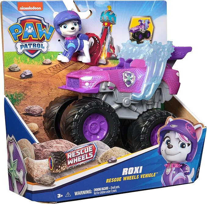 Paw Patrol: Rescue Wheels Roxi Monster Truck with Transformation and Collectible Action Figure, Toys for Boys and Girls Ages 3+